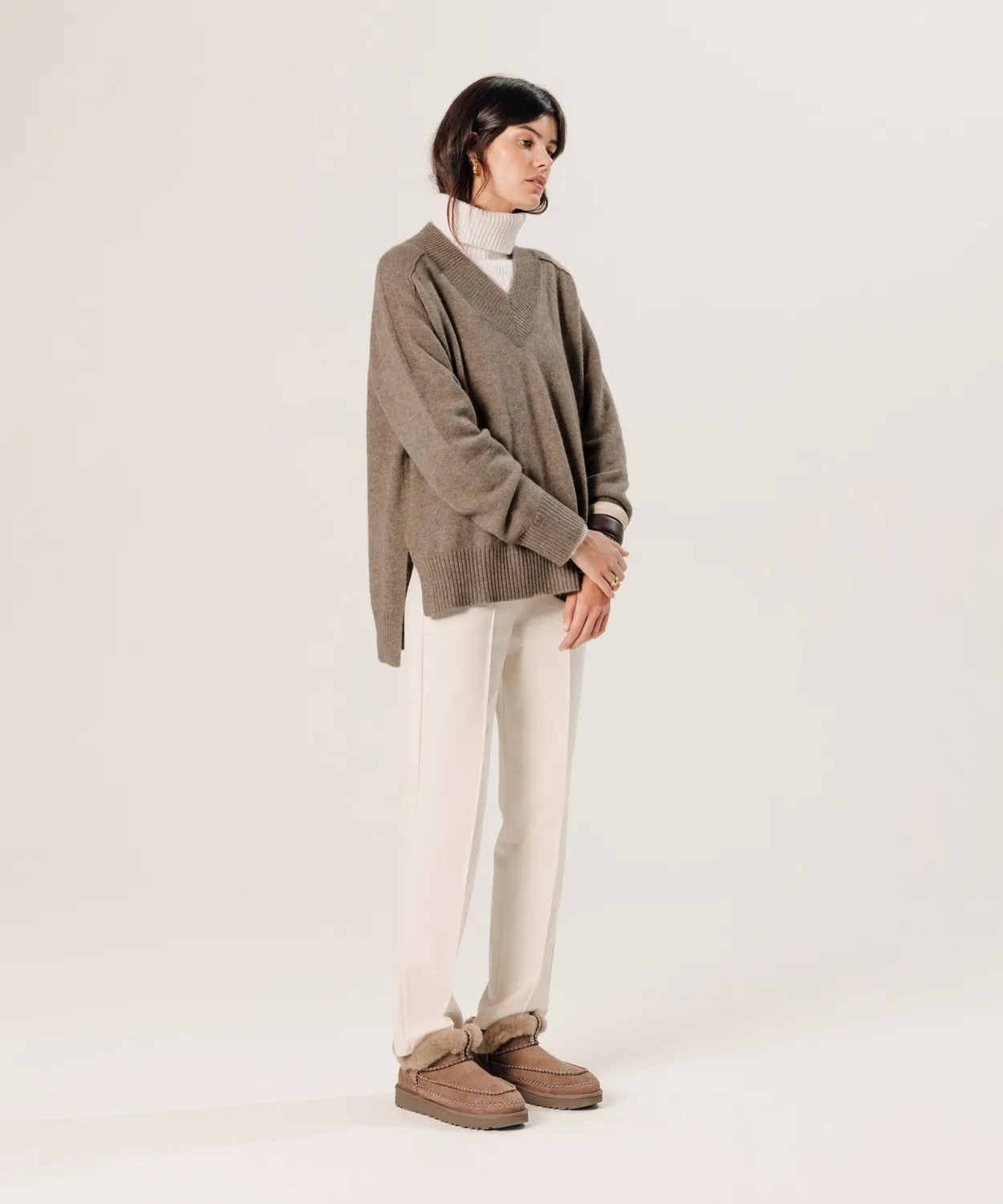 Rodier Pullover oversize cashmere scollo V beige