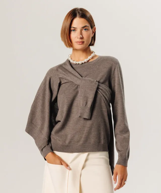 Rodier maglione girocollo lana merino taupe