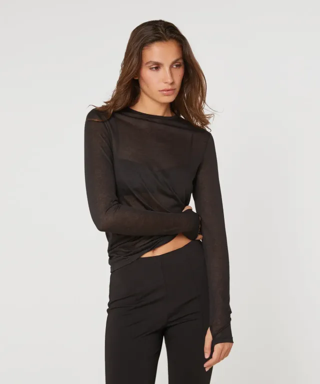 Rodier T-Shirt Maniche Lunghe Donna Nera Maglia Fine