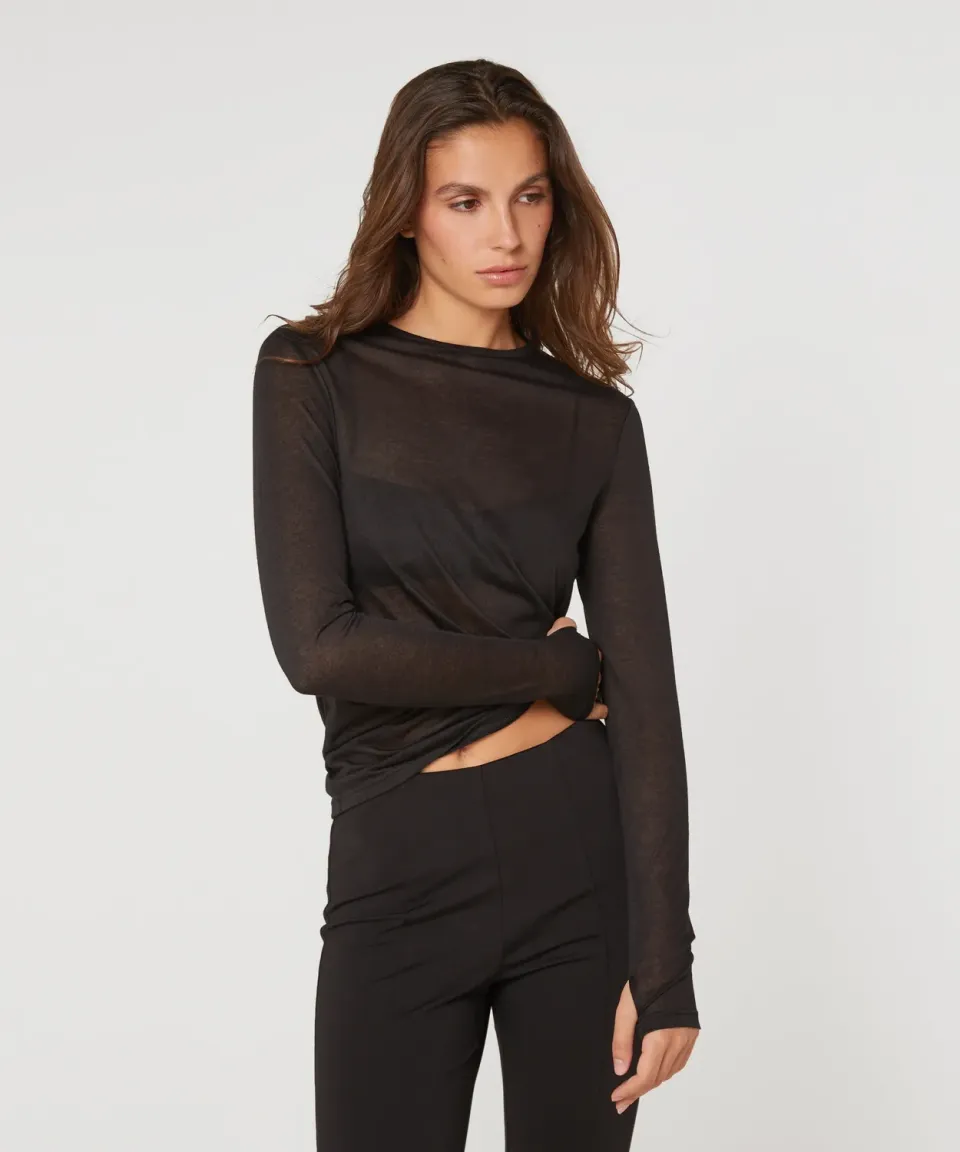 Rodier T-Shirt Maniche Lunghe Donna Nera Maglia Fine