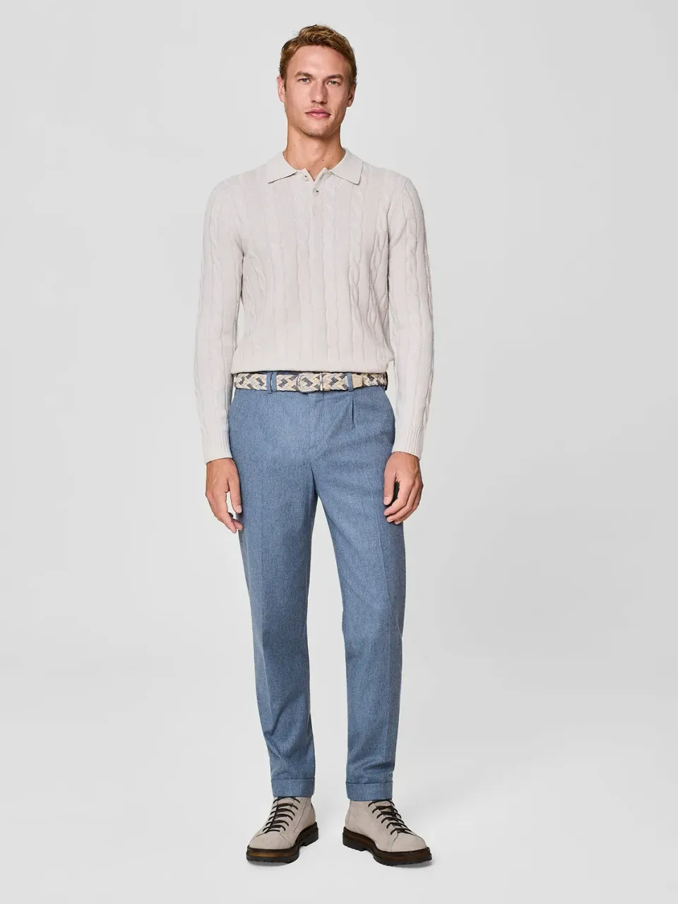 Paul Taylor Pantalone Sartoriale Flanella Lana Dusty Blue