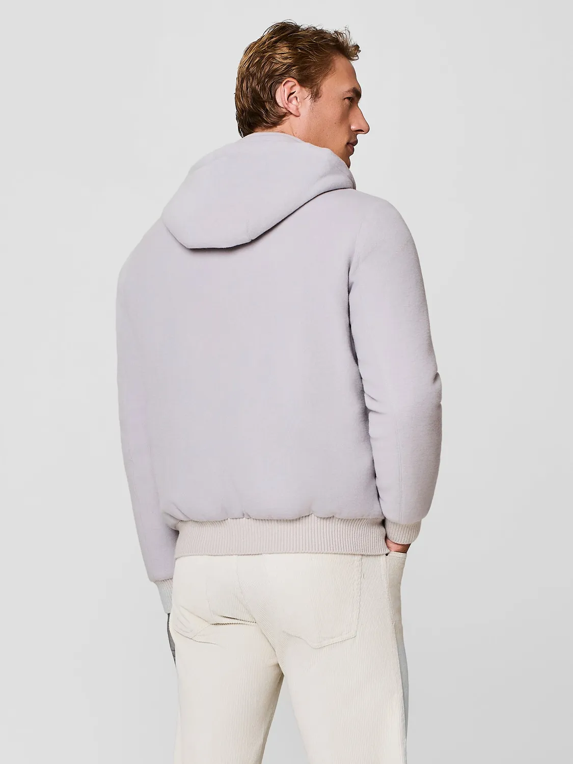 Paul Taylor Bomber Giubbino Stone Velour Lana Cappuccio