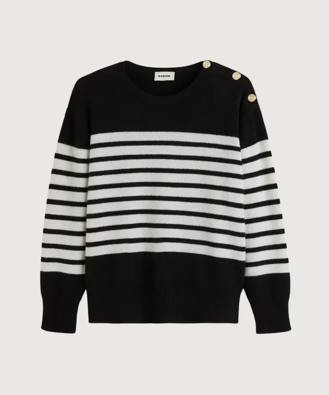Rodier Maglione Marinaio Cashmere Nero a Righe