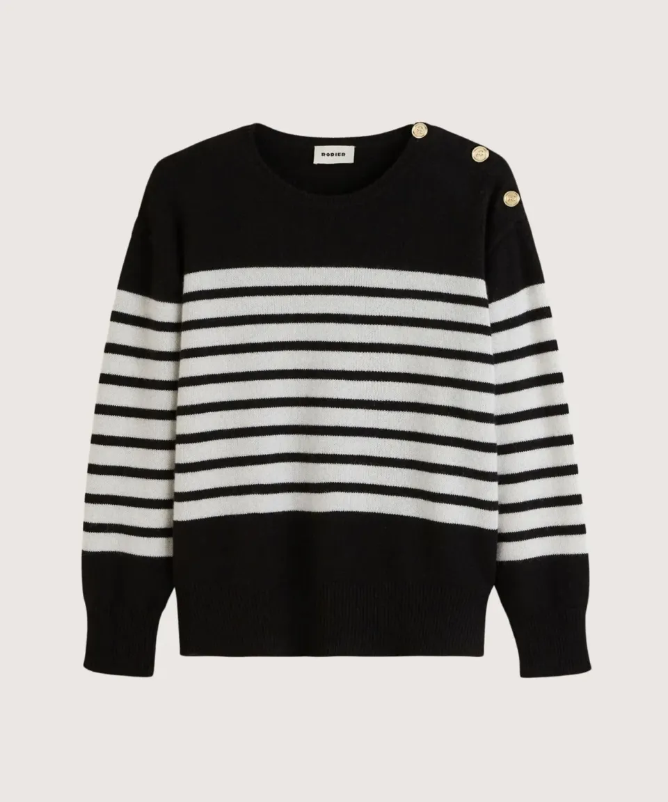 Rodier Maglione Marinaio Cashmere Nero a Righe