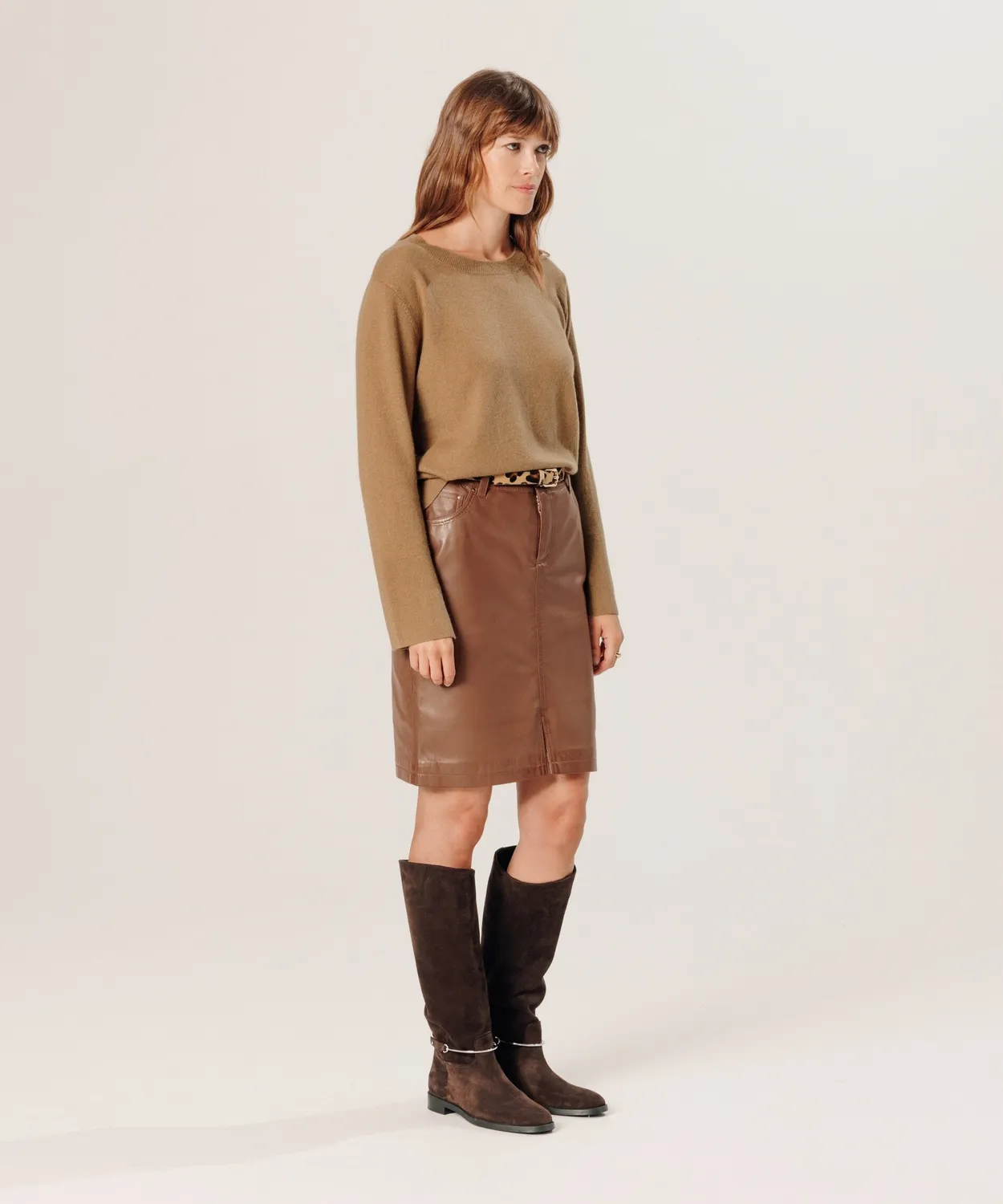Rodier maglione girocollo donna cashmere marrone cammello