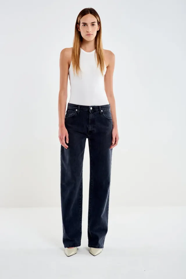 Vicolo Nina jeans straight nero vita media elastico