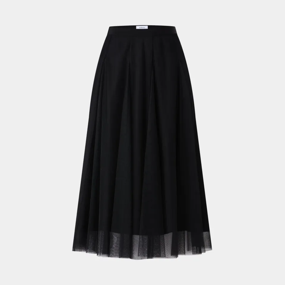 PORTS SS25 Mystique gonna nera A-line velata