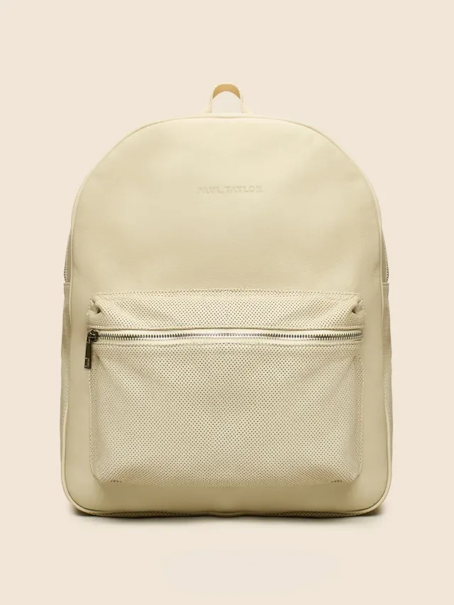 Paul Taylor zaino vitello traforato beige logo frontale