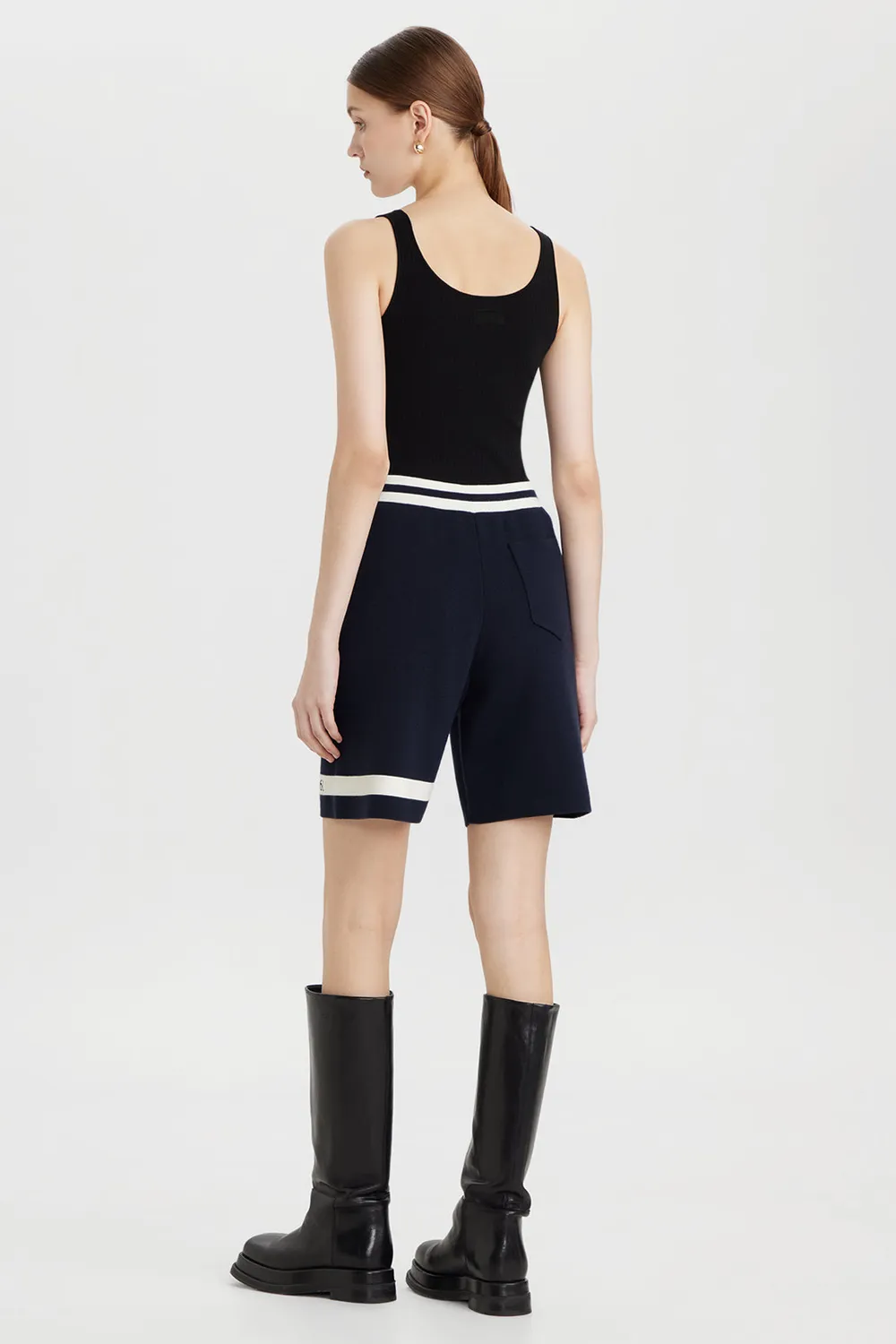 PORTS 1961 Logo Stripe Knit shorts blu navy cashmere