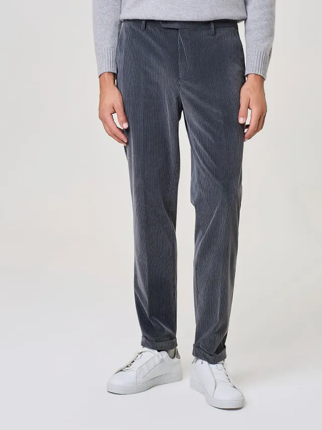 Paul Taylor Pantalone Jersey Grigio Scuro Effetto Velluto