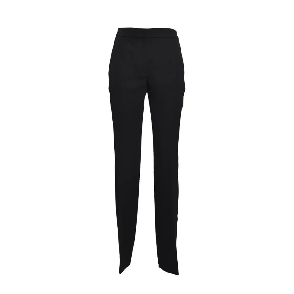 Moschino pantalone lana vergine nero banda satinata 40