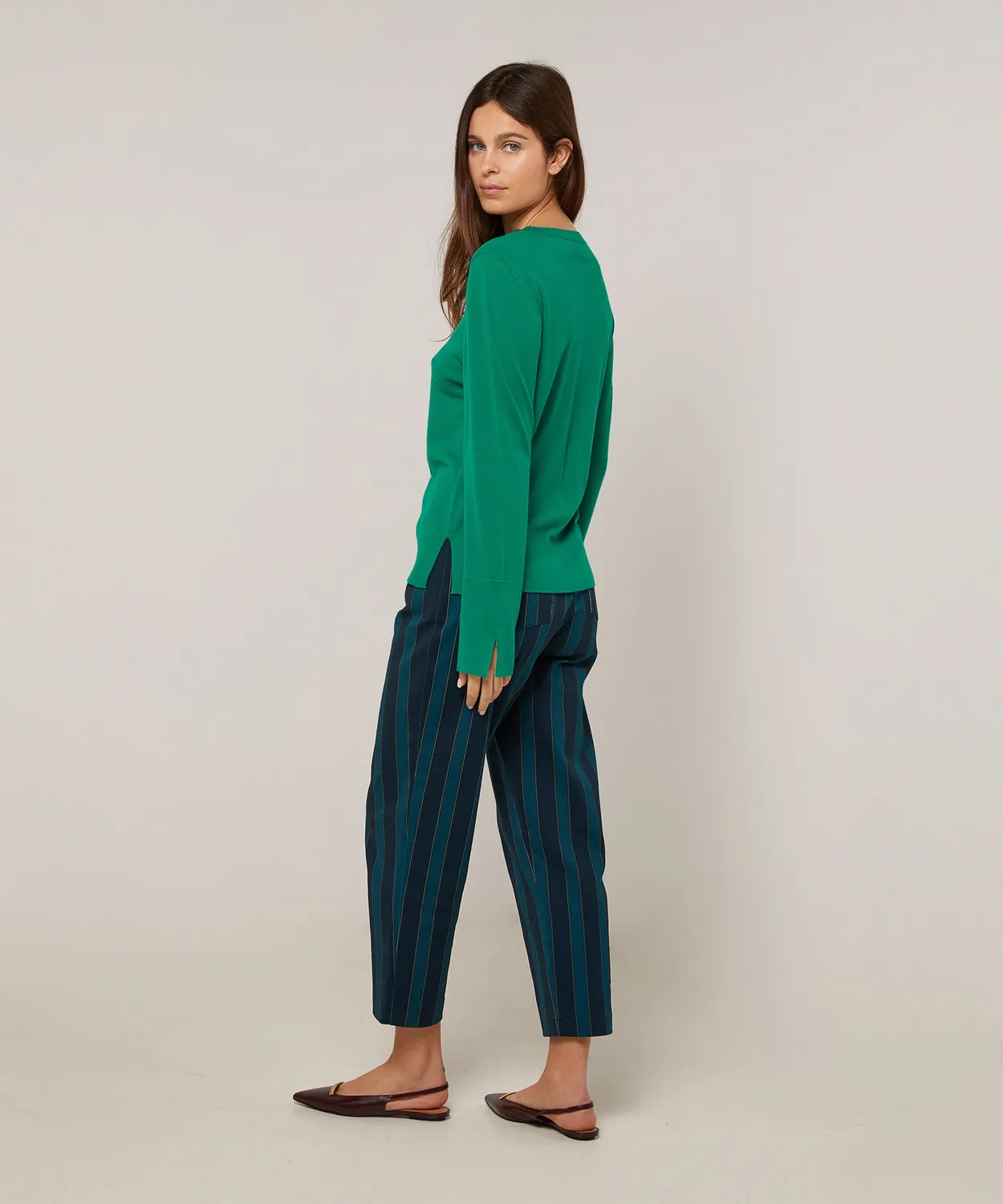 Rodier Maglione Girocollo Lana Merino Verde Smeraldo