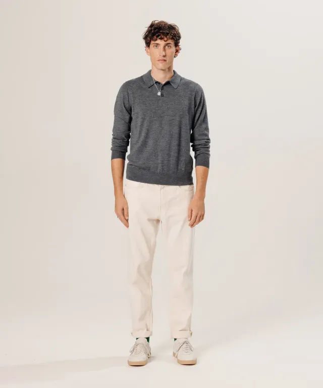 Rodier Polo Lana Merino Grigio Scuro Colletto Classico