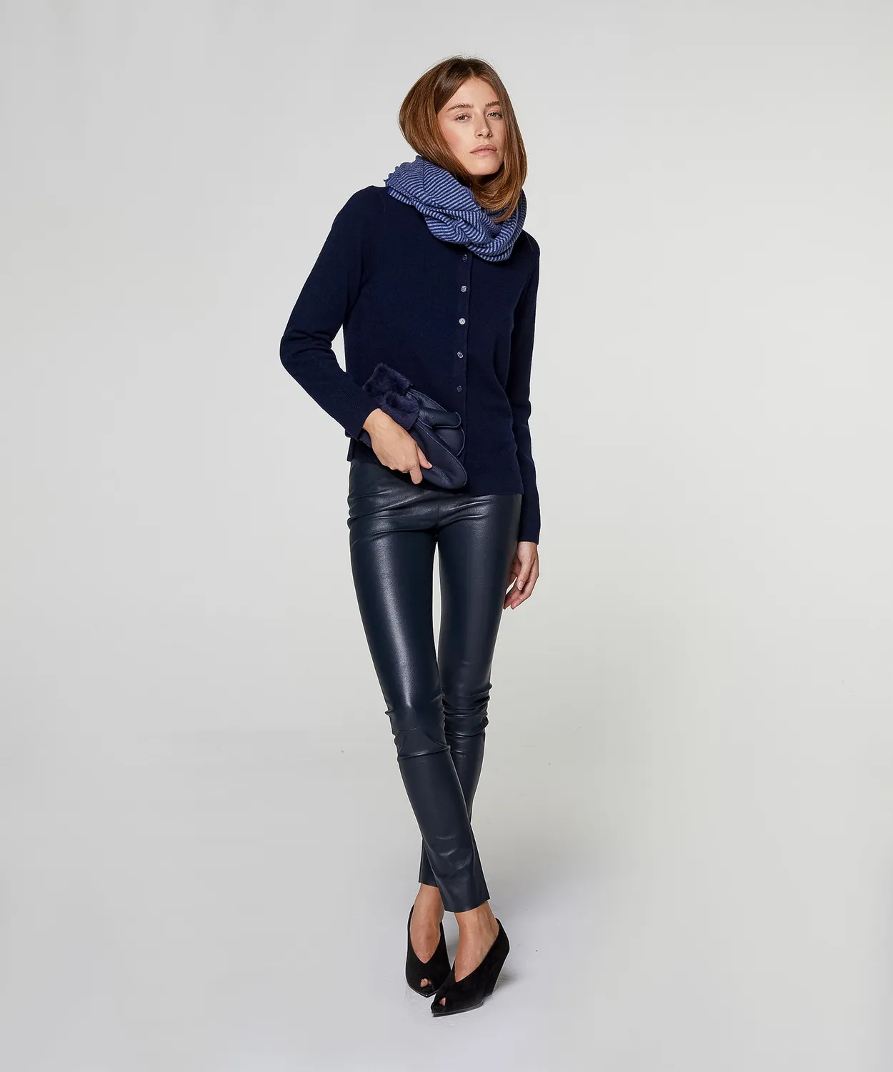 Rodier sciarpa cashmere righe oltremare triangolare