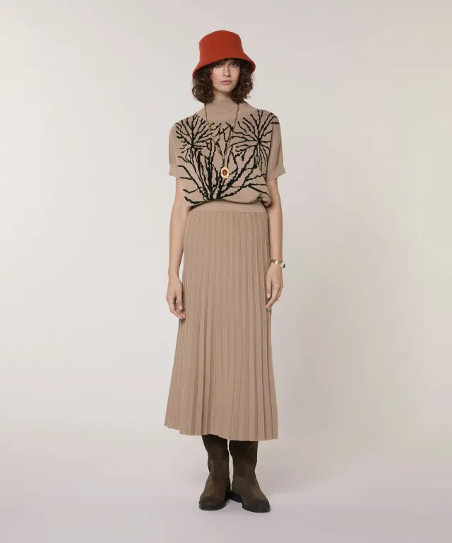 Rodier Gonna in maglia plissettata mocha midi