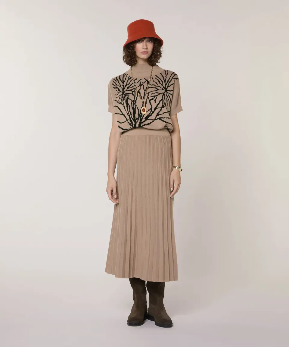 Rodier Gonna in maglia plissettata mocha midi