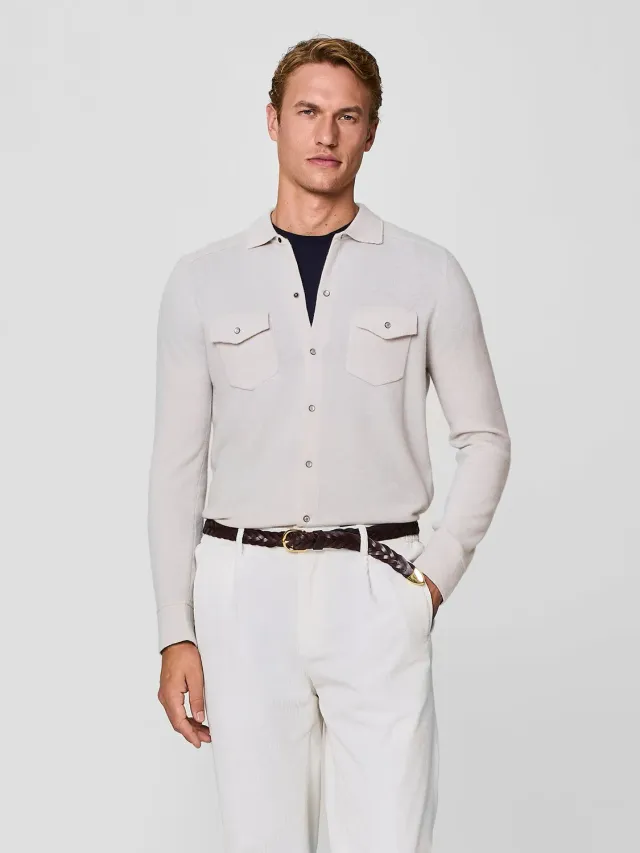 Paul Taylor camicia texana misto lana burro bottoni