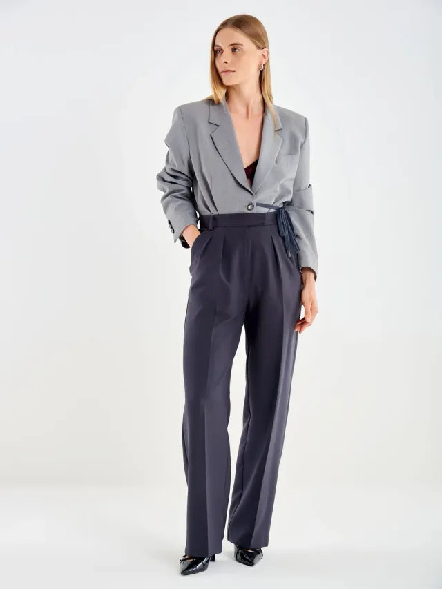 VICOLO Pantalone Palazzo pantalone nero vita alta pinces