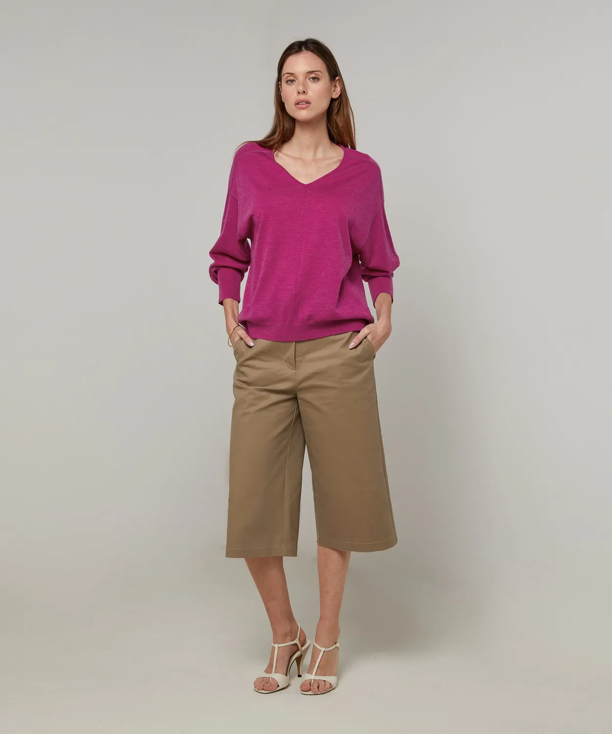Rodier Maglione Oversize Scollo V Fucsia Maglia Fine