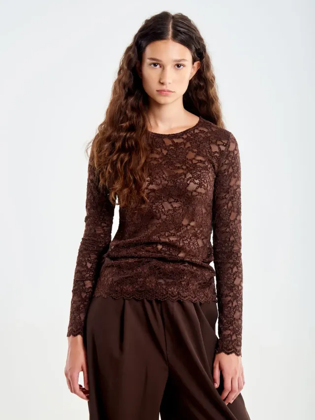 Vicolo T-Shirt in Pizzo maglia moro taglia unica