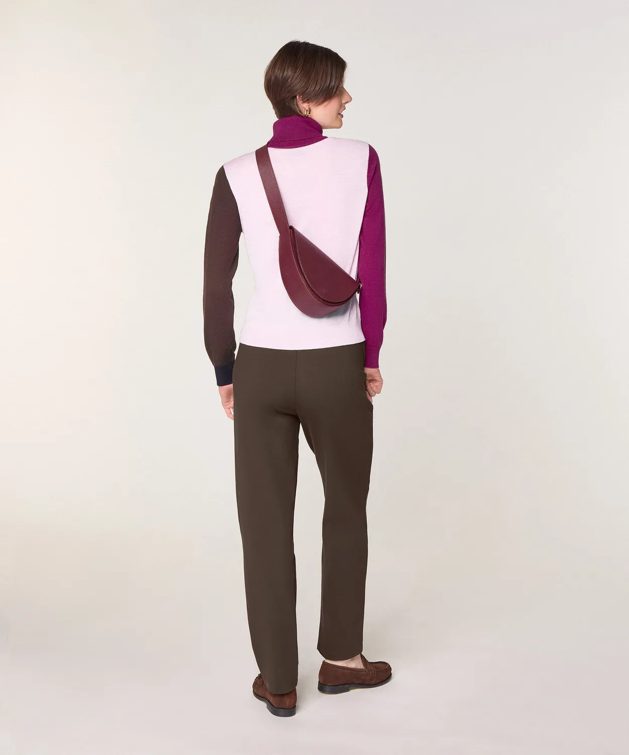 Rodier Maglione Dolcevita Color Block Rosa Pallido
