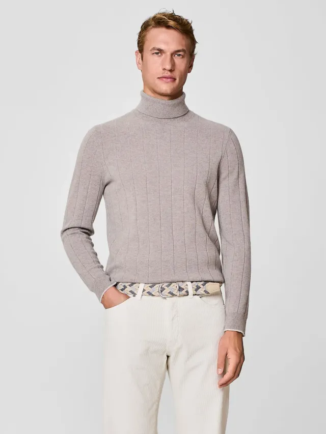 Paul Taylor Dolcevita Maglia Taupe Misto Cashmere Costa Piatta