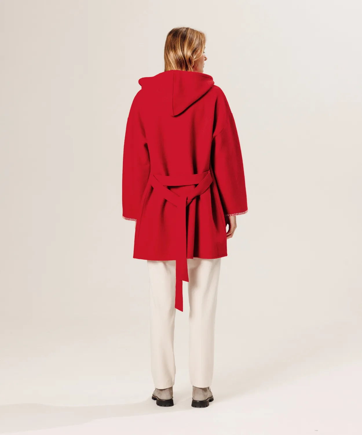 Rodier Cappotto Lana Cotta con Cappuccio Rosso