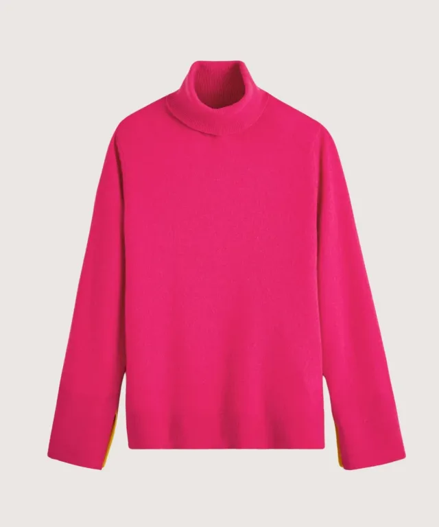 Rodier Maglione dolcevita cashmere rosa collo alto