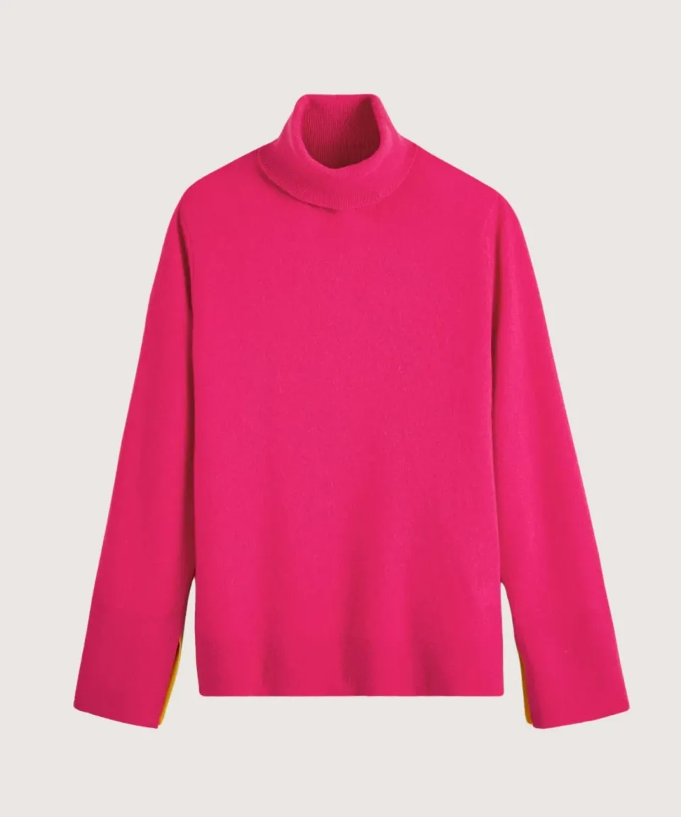 Rodier Maglione dolcevita cashmere rosa collo alto