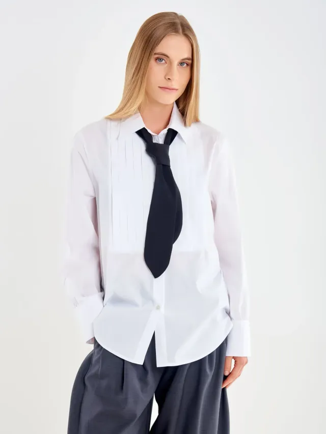Vicolo camicia plastron bianca lavalliere cotone S M L