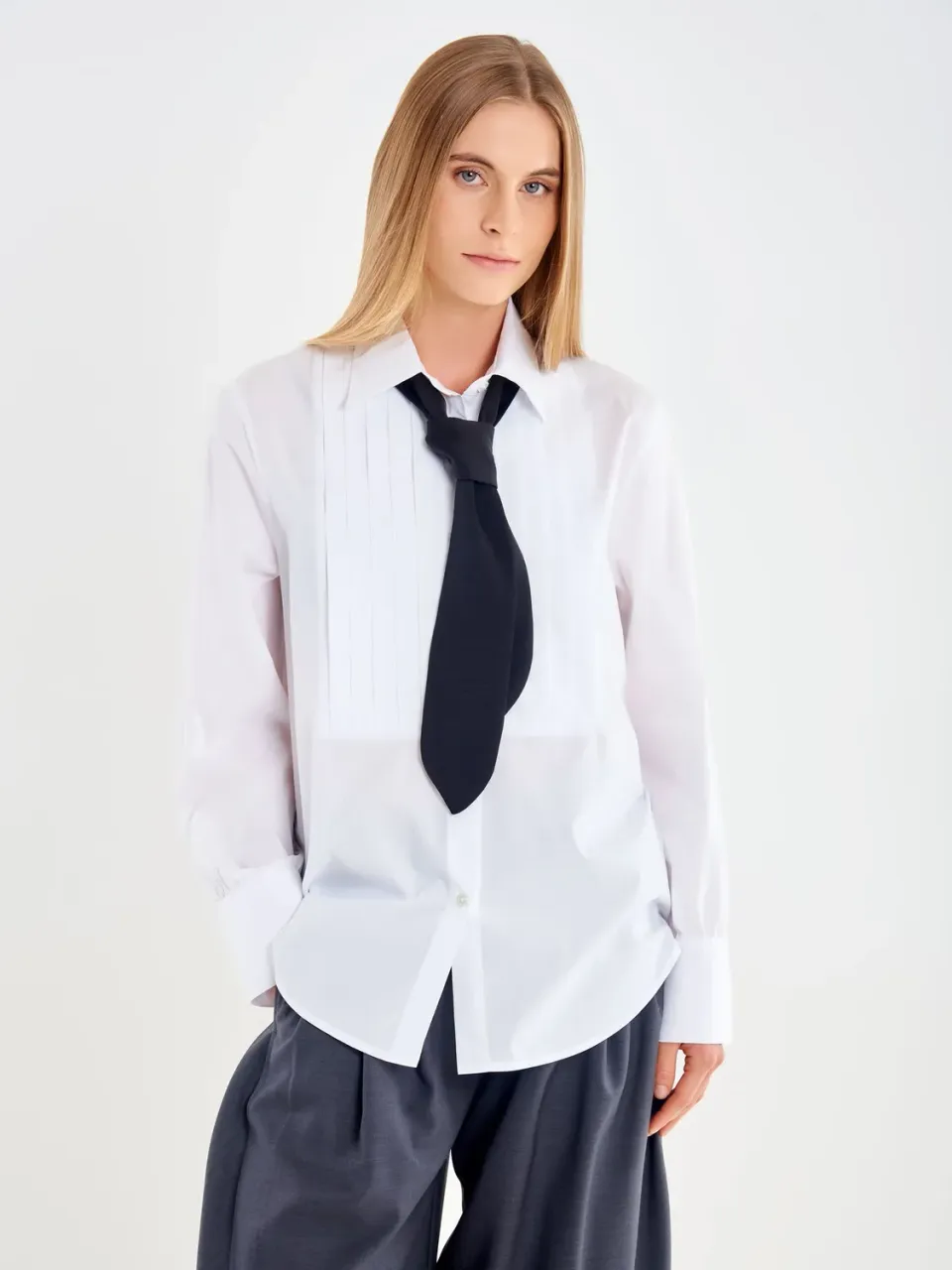 Vicolo camicia plastron bianca lavalliere cotone S M L
