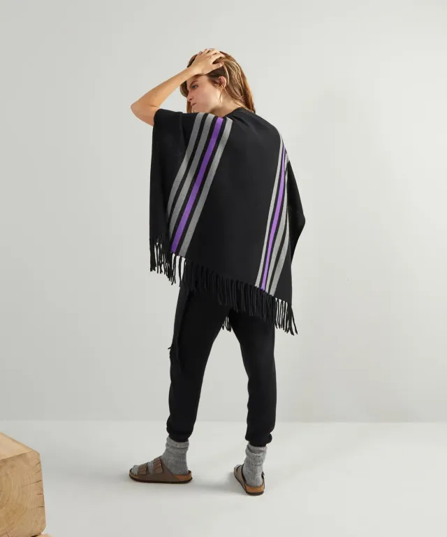 Rodier stola in cashmere 2 fili con frange nera
