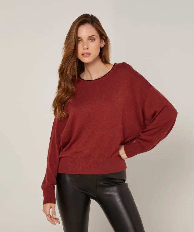 Rodier maglione girocollo maglia fine rosso mattone