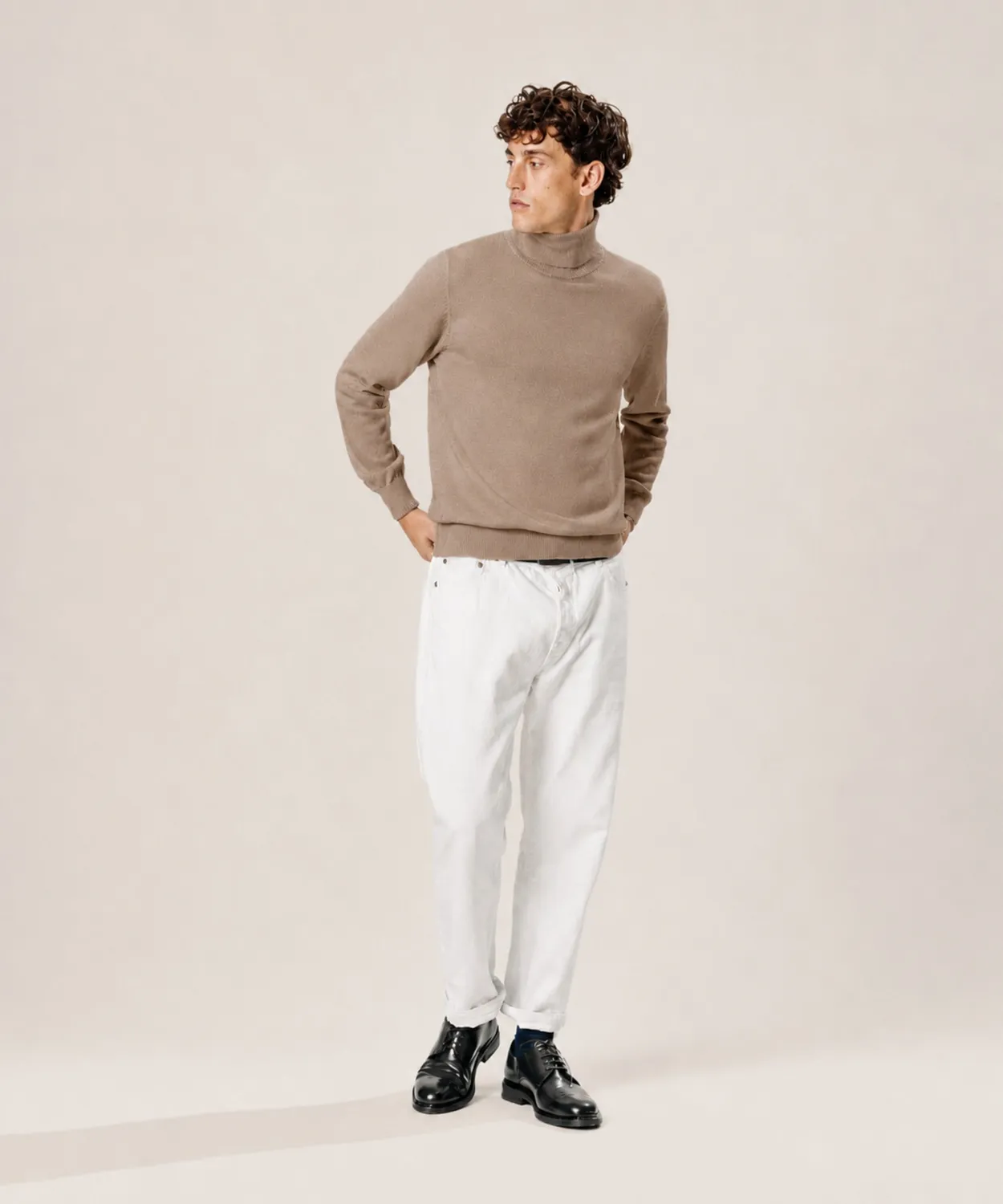 Rodier Maglione Dolcevita in Lana Merino Beige Scuro