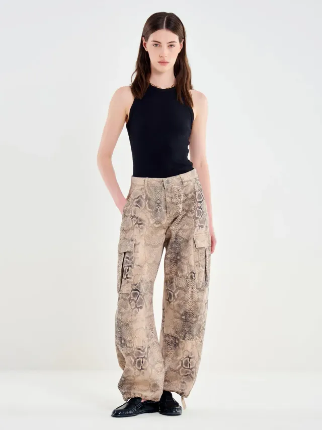 Vicolo Cargo Pitonato pantaloni cargo beige barrel fit
