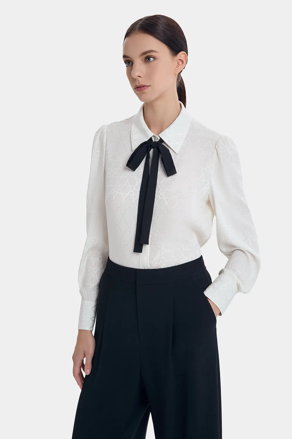 Ports Chic Black Ribbon camicia crema in seta