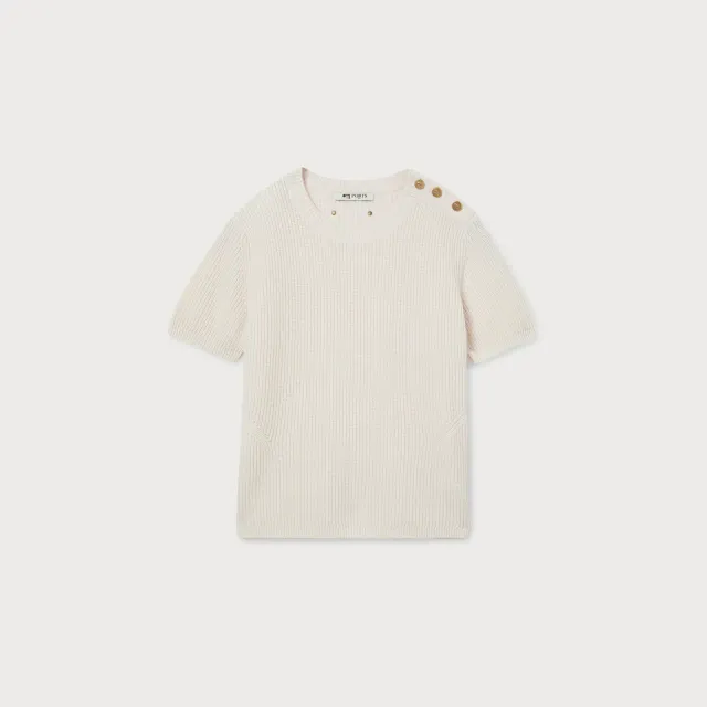 PORTS jumper avorio lana maniche corte coste