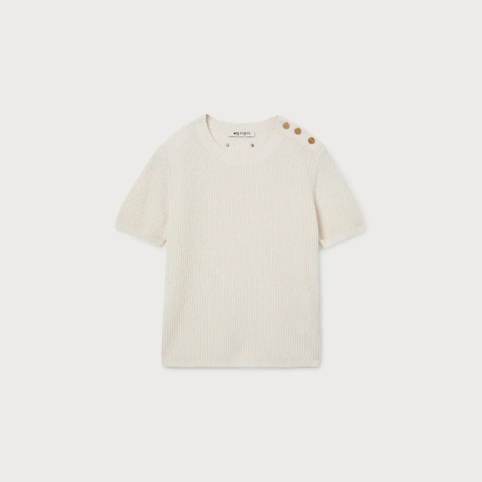 PORTS jumper avorio lana maniche corte coste