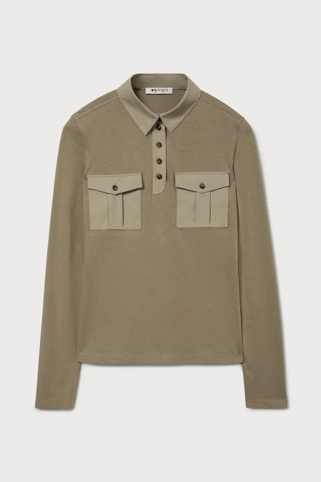 Ports Utility polo verde oliva in cotone e seta