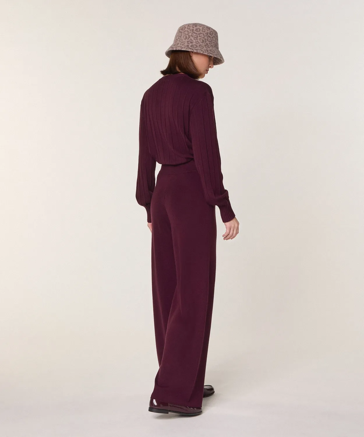 Rodier Pantaloni gamba larga lana merino melanzana S
