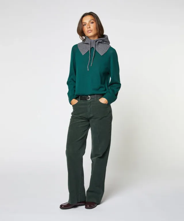 Rodier Pantaloni larghi velluto verde abete vita alta