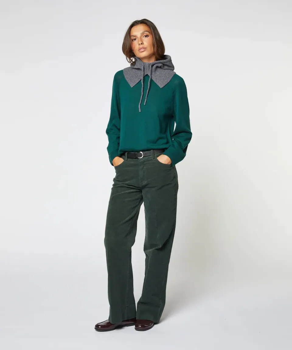 Rodier Pantaloni larghi velluto verde abete vita alta