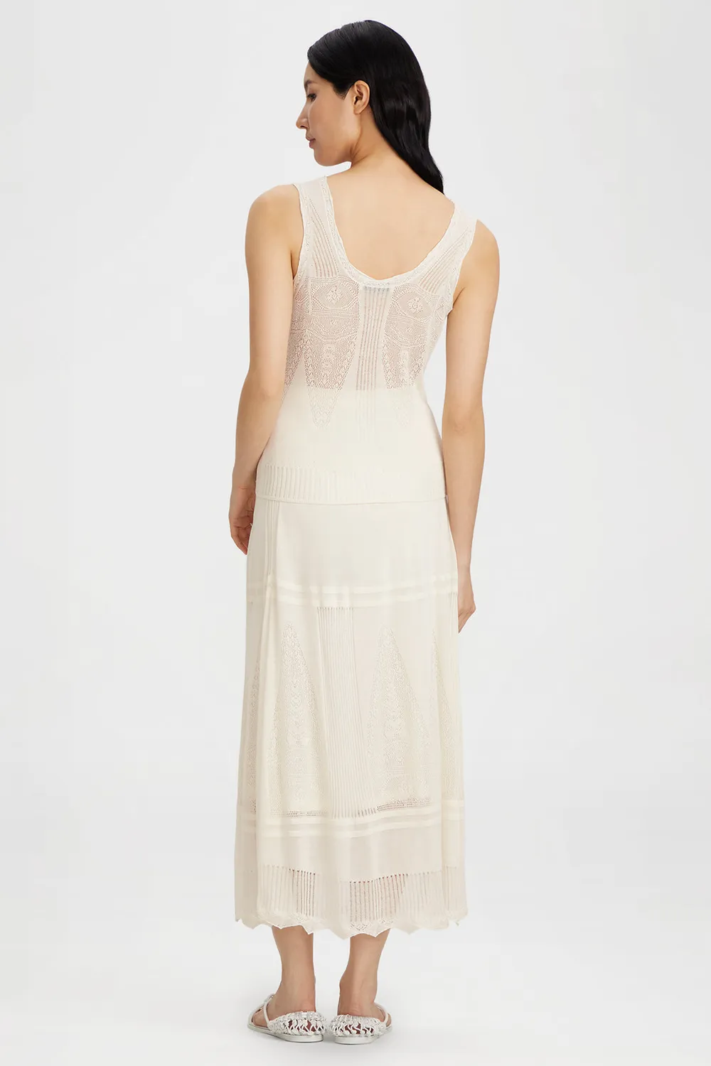 PORTS Lace Knit top crema scollo U pizzo