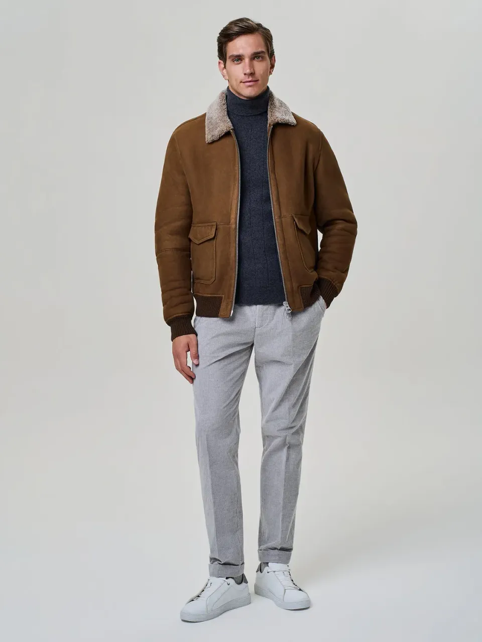 Paul Taylor pantalone velluto millerighe bicolore grigio chiaro