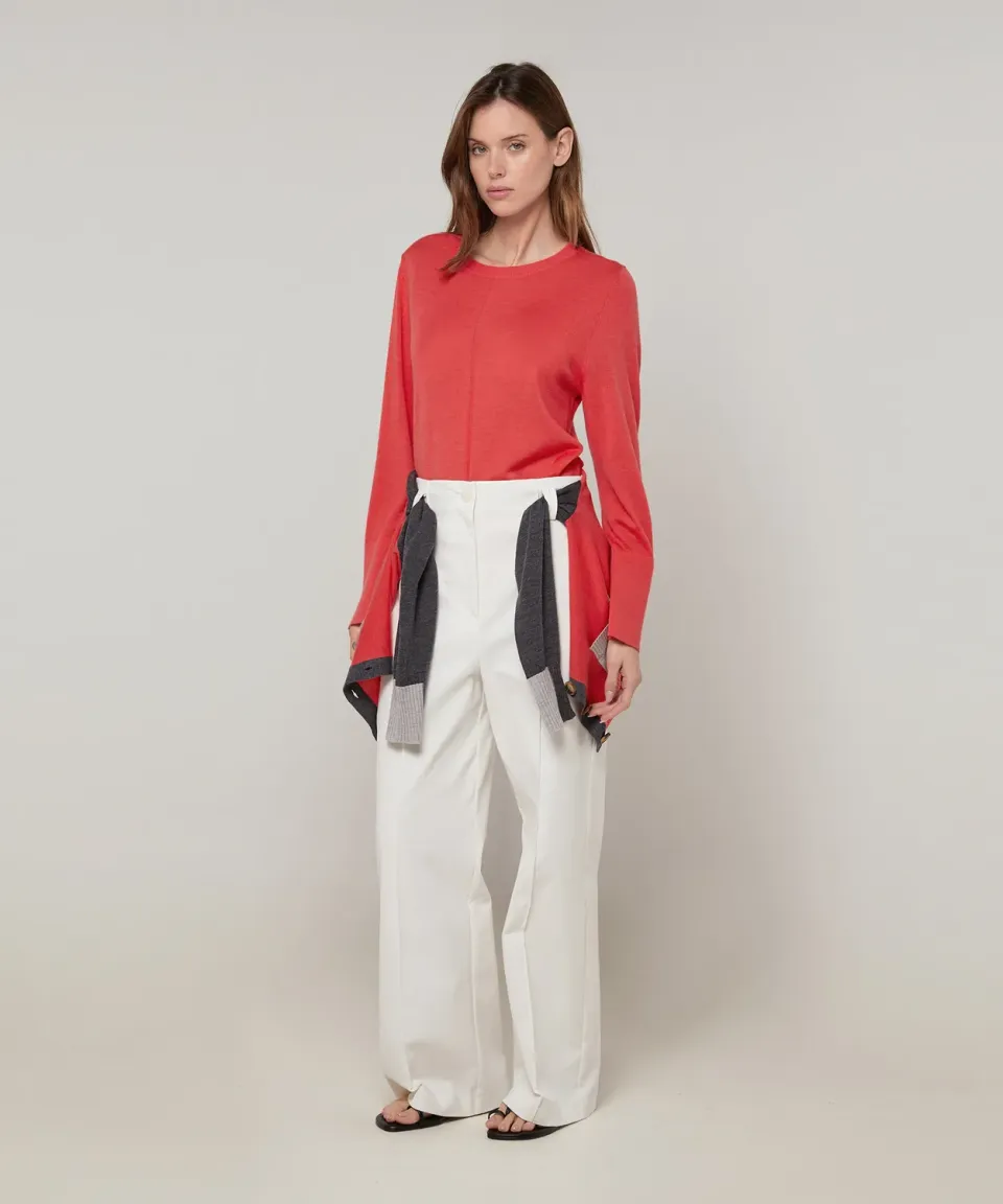 Rodier maglione girocollo lana merino corallo leggero