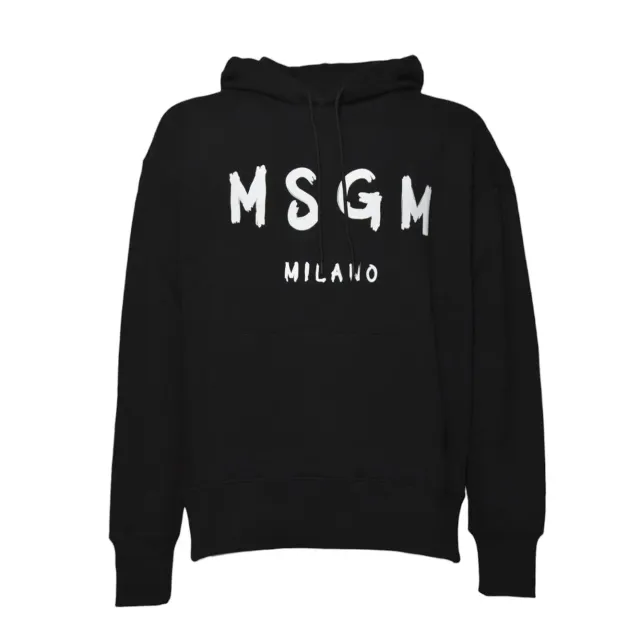 MSGM 2000MM515200000 felpa cappuccio nera logo bianco