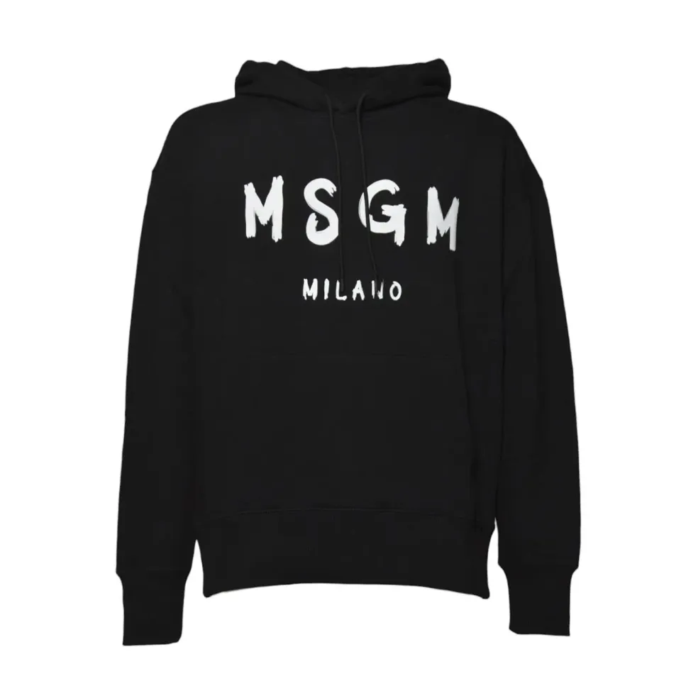 MSGM 2000MM515200000 felpa cappuccio nera logo bianco