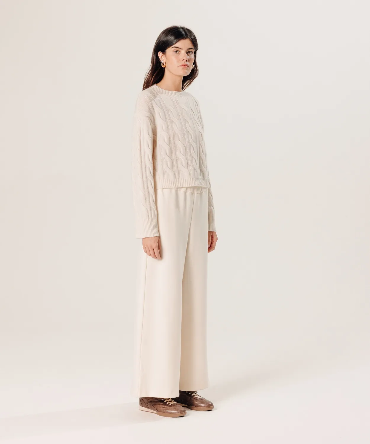 Rodier maglione corto cashmere trecce donna bianco ecru