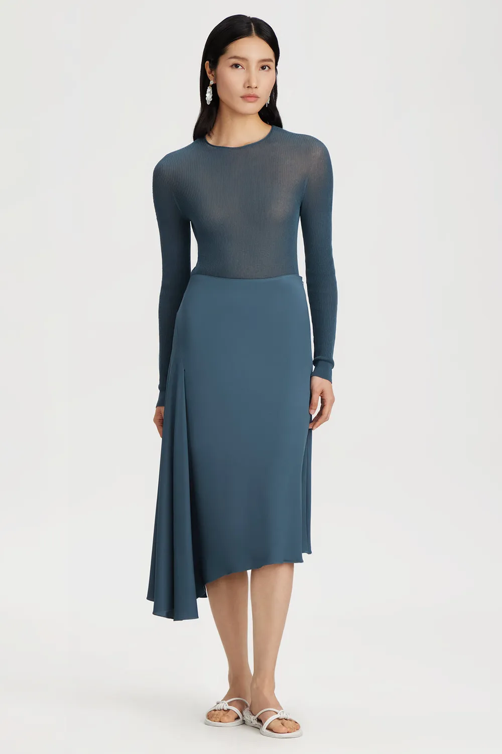 PORTS 1961 Ribbed Knit Top maglia blu orione costina
