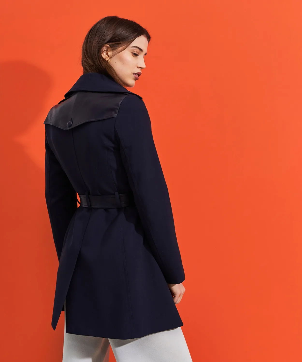 Rodier Trench Pelle Blu Marino Doppiopetto 38
